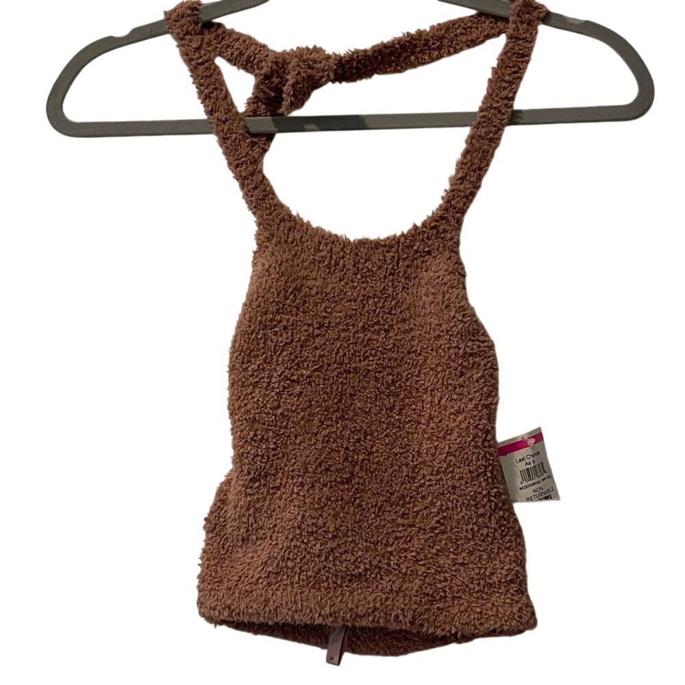 Skims Brown Teddy Sherpa Soft Halter Top‎ Small/Medium NWT